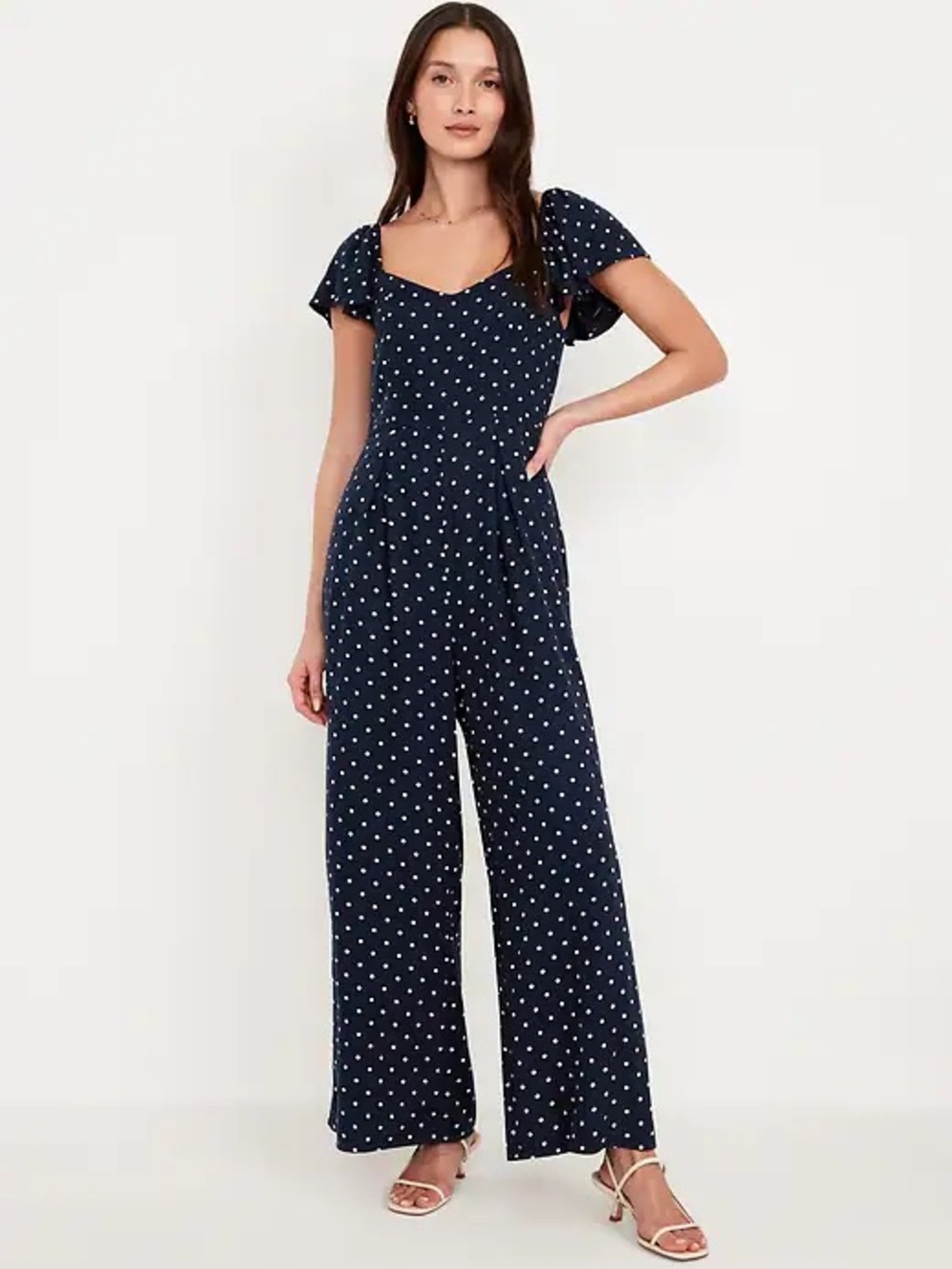 Old Navy Navy Polka-Dot Square Neck Jumpsuit
